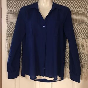 Blue sheer button up top